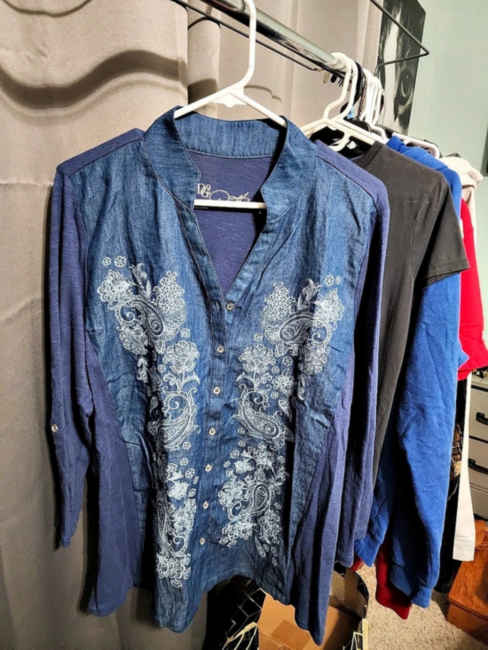 D2 by Dean & Dan Caten Paisley Denim-Style Shirt Size Large